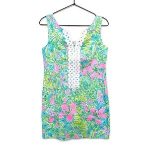 Lilly Pulitzer Cathy Shift Dress Sleeveless Coconut Jungle Pink Green White 0